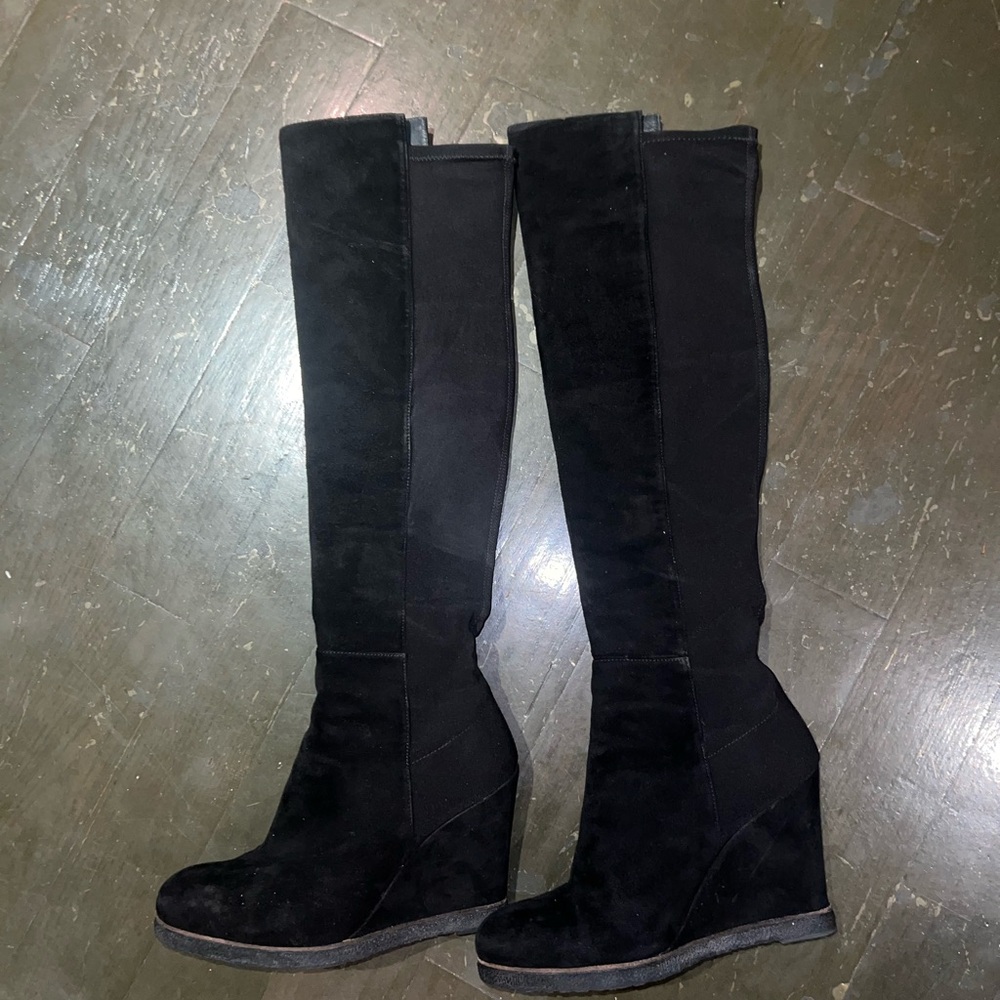Stuart Weitzman Black Over the Knee Wedge Boots